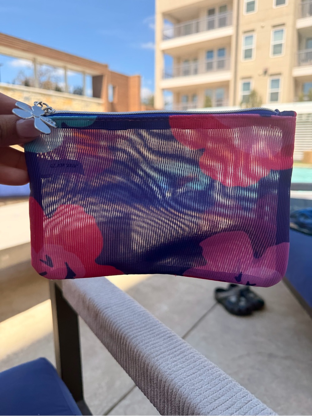 ipsy Floral Mesh Cosmetic Pouch - Pink & Purple